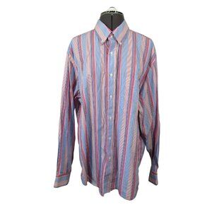 Paul Fredrick men's long‎ staple classic fit striped long sleeve button shirt L